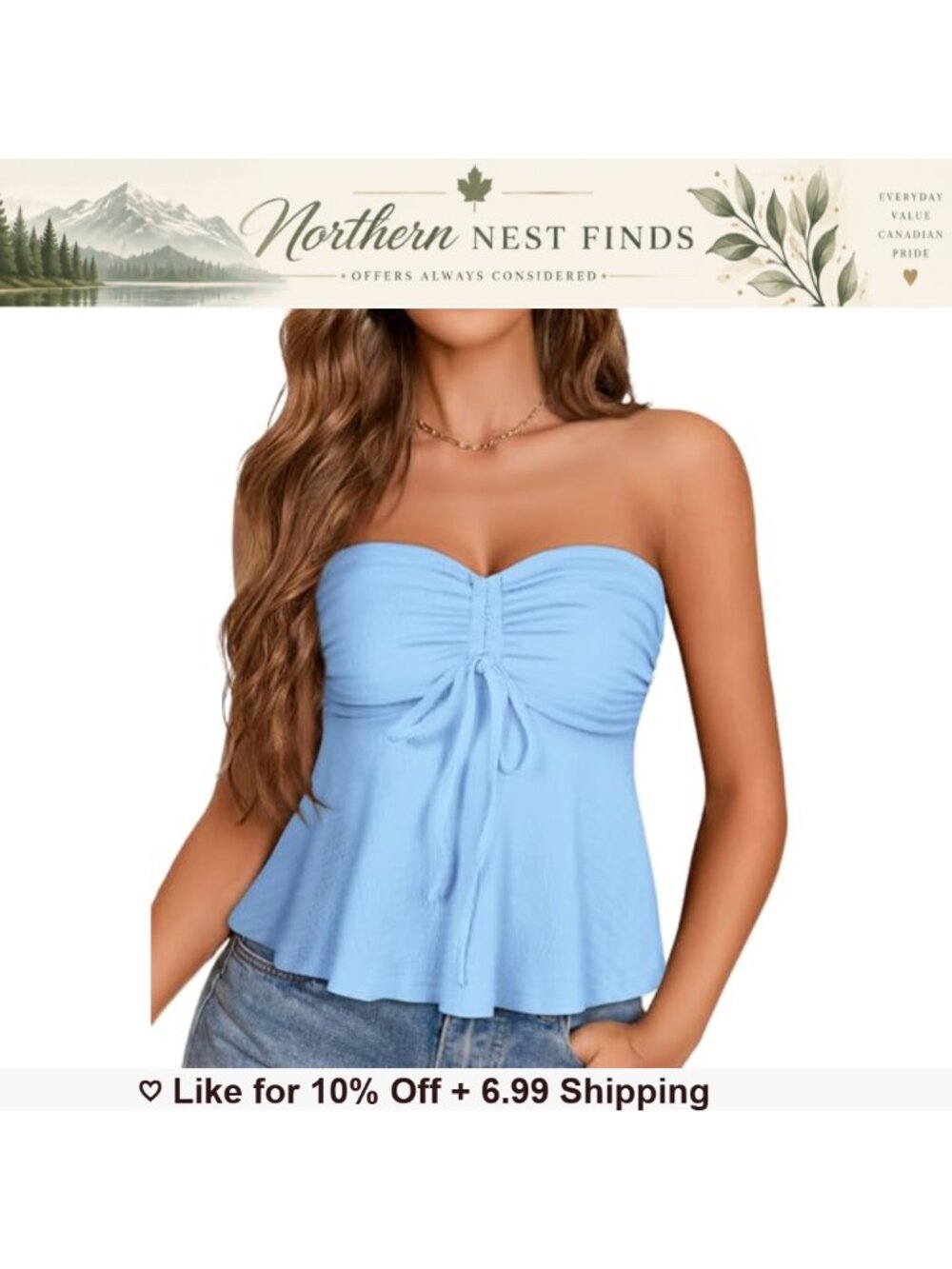 Womens Strapless Ruched Tie Front Bandeau Tube Top Peplum Ruffle Hem